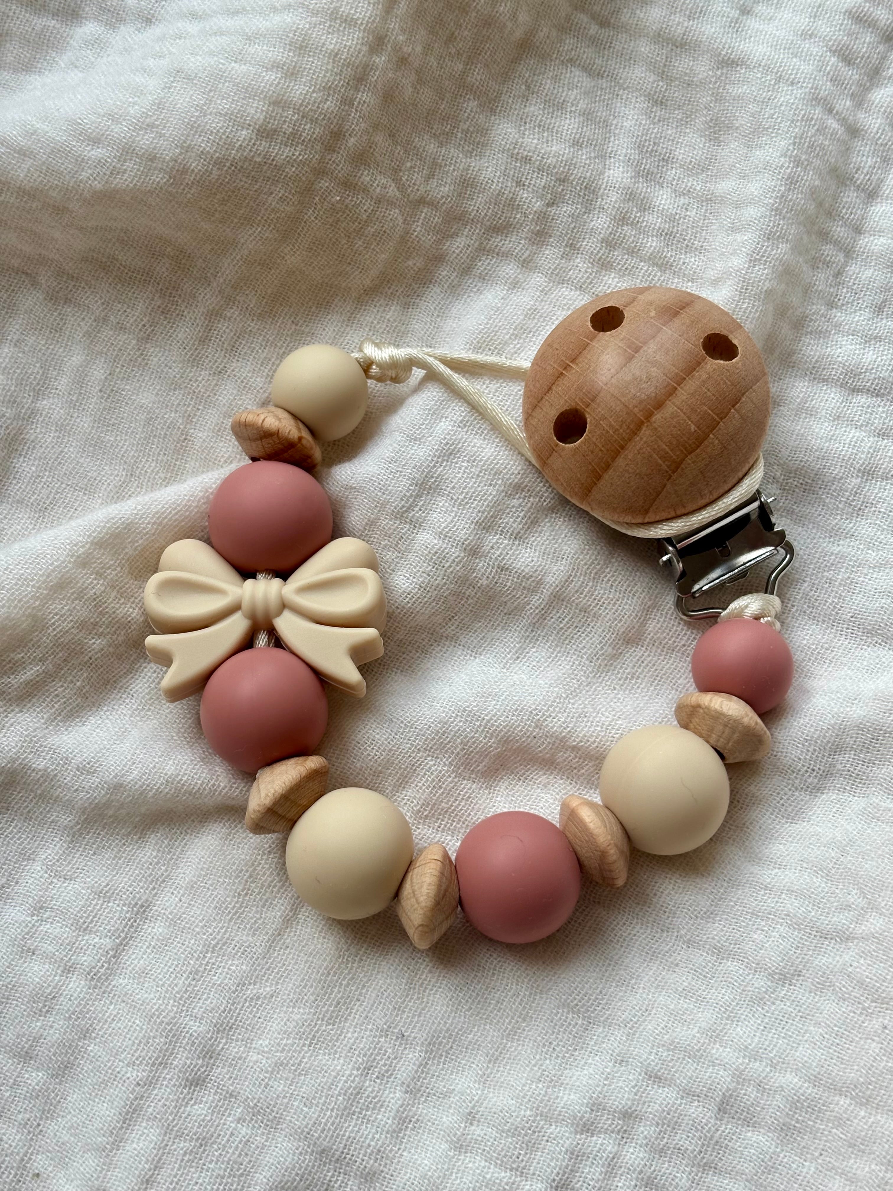 Speenkoord ‘Strik’ | Roze & Beige