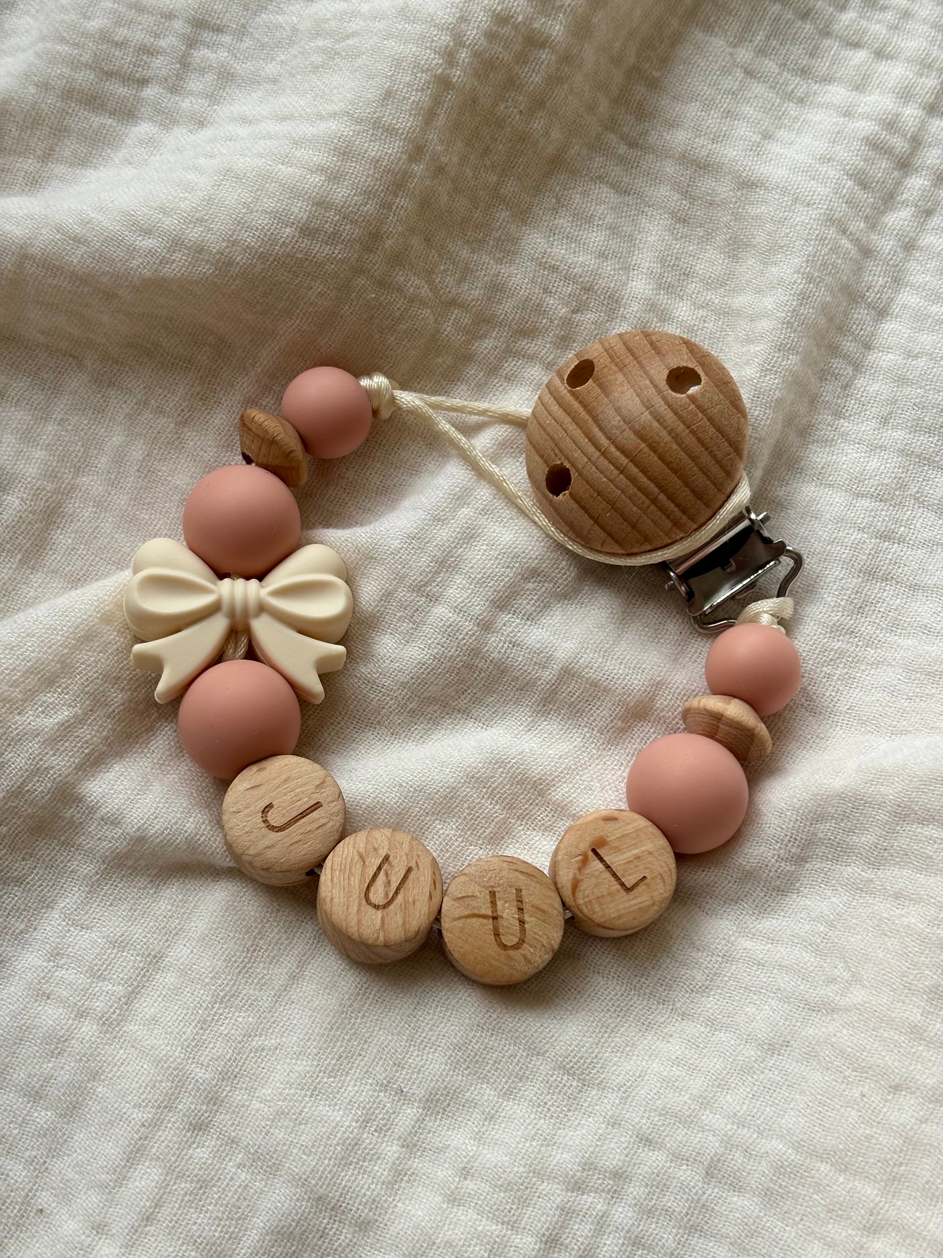 Speenkoord ‘Strik’ met naam | Roze