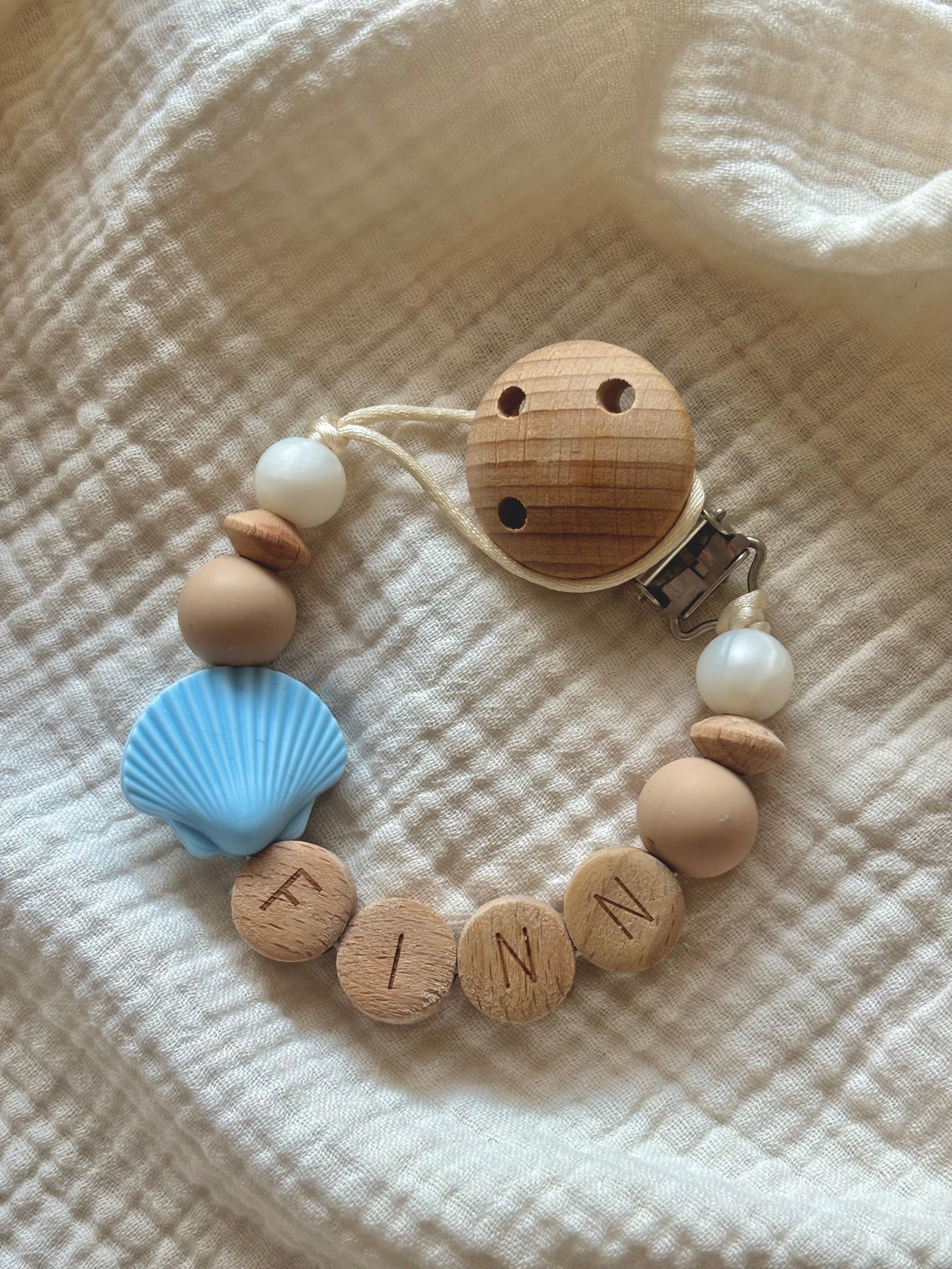 Speenkoord ‘Schelp’ met naam | Blauw