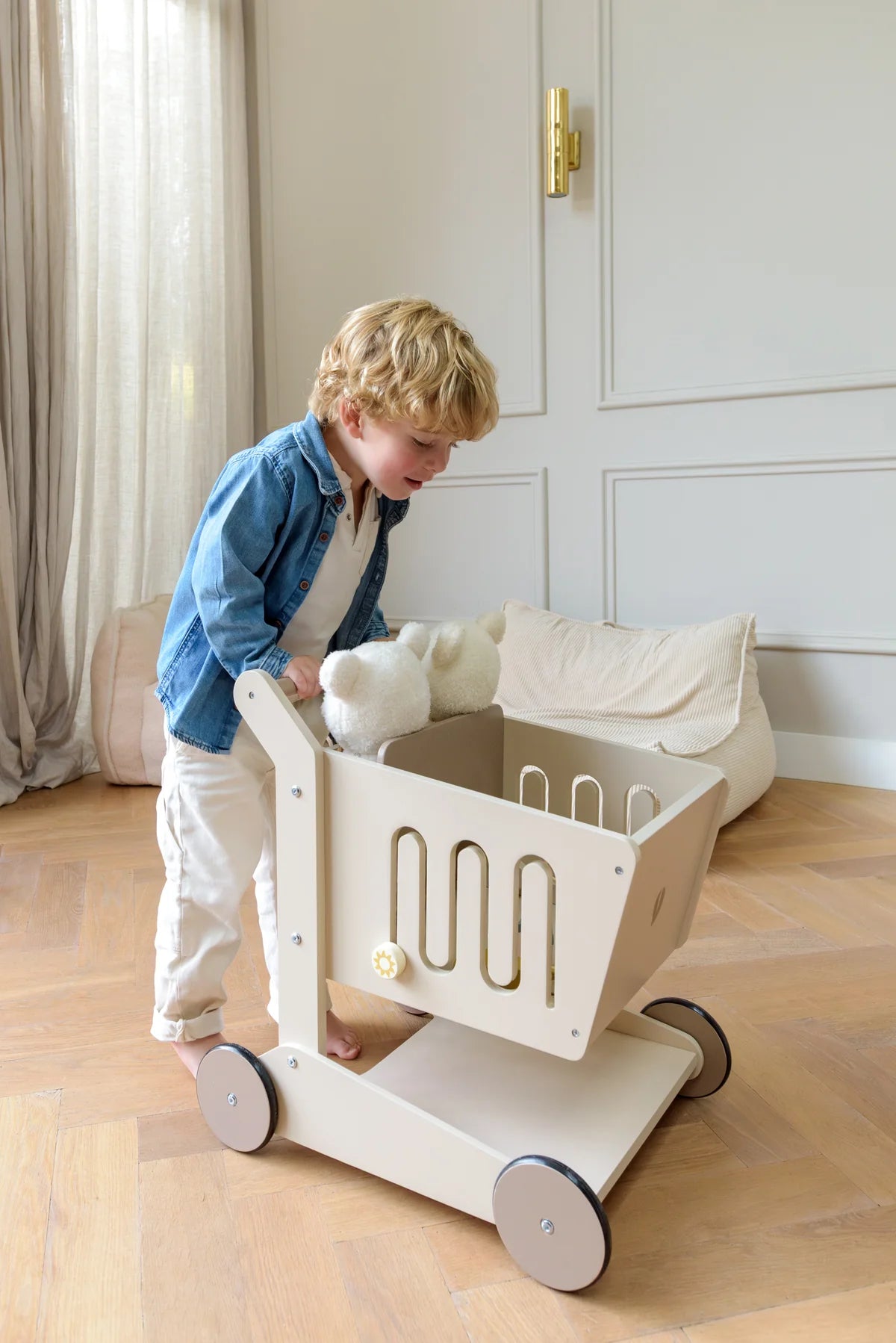 Loopwagen Oliver | Houten winkelwagen met accessoires | Babiem