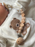 Speenkoord ‘NEWBORN’ met naam | Taupe