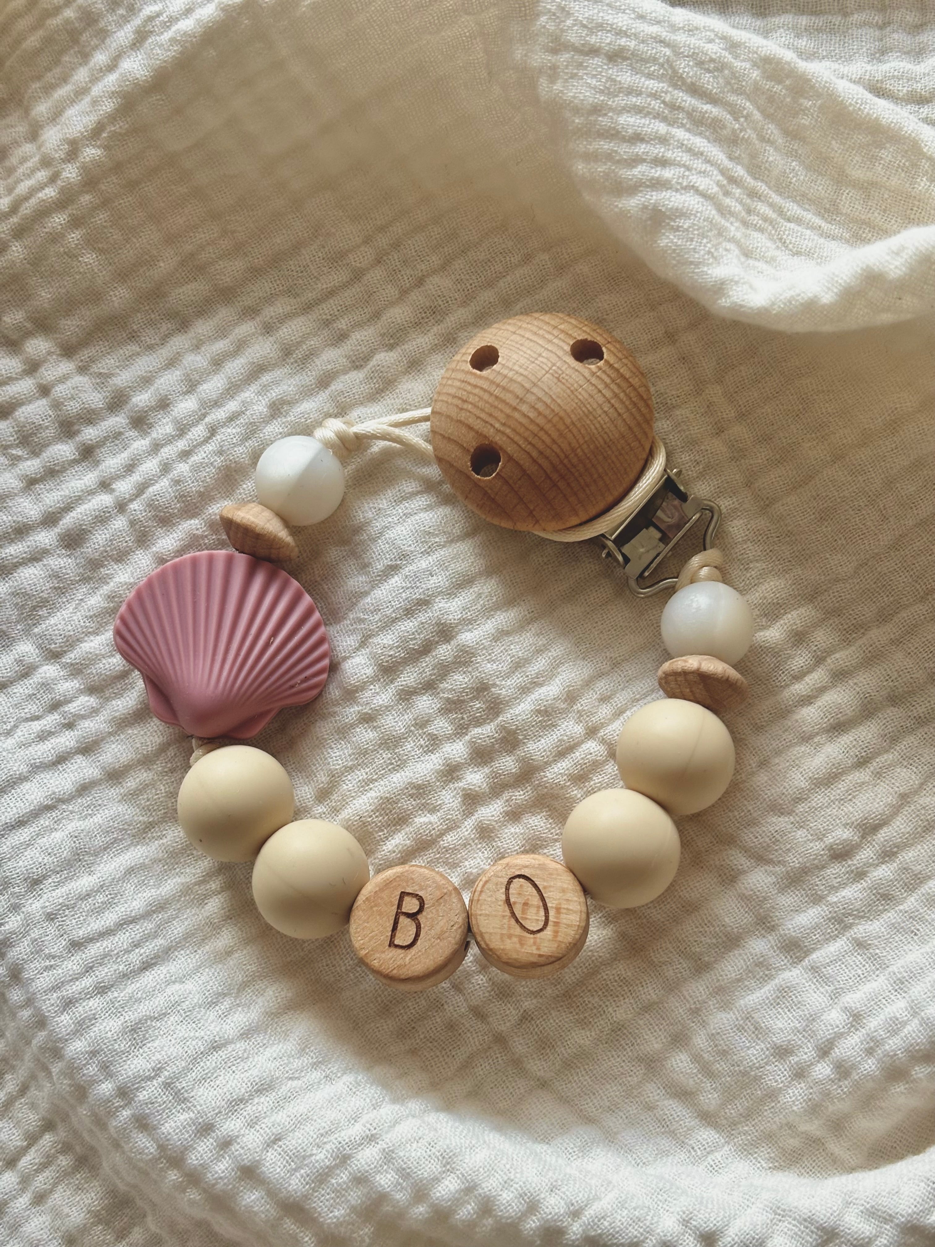 Speenkoord ‘Schelp’ met naam | Roze